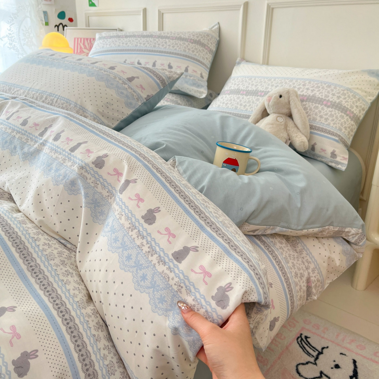 91家纺网 家纺一手货源 找家纺 西引力 2026新款40支全棉斜纹印花单枕套 花边兔