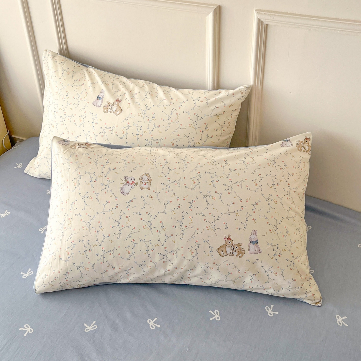 西引力 2026新款40支全棉斜纹印花单枕套 花枝兔