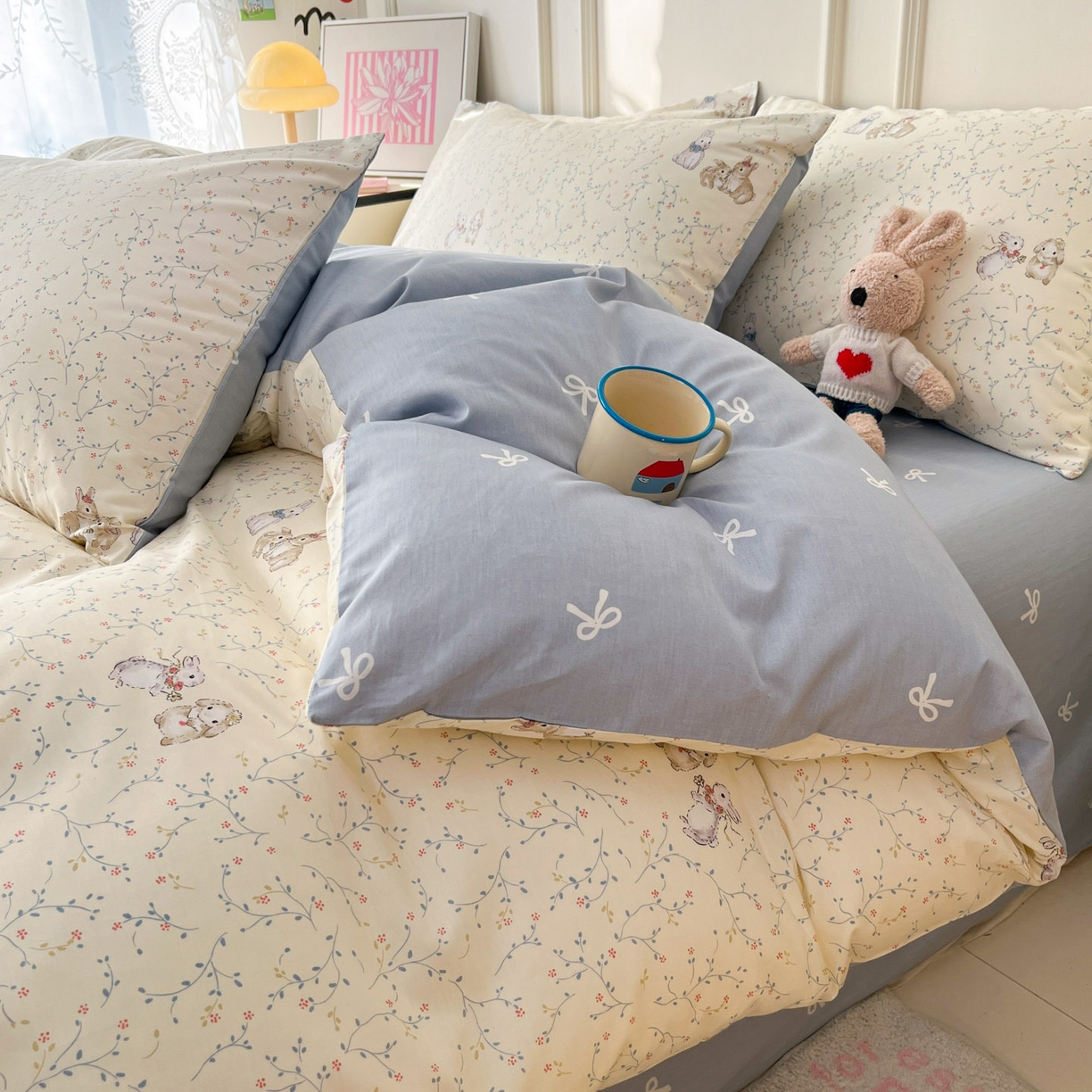 91家纺网 家纺一手货源 找家纺 西引力 2026新款40支全棉斜纹印花单枕套 花枝兔