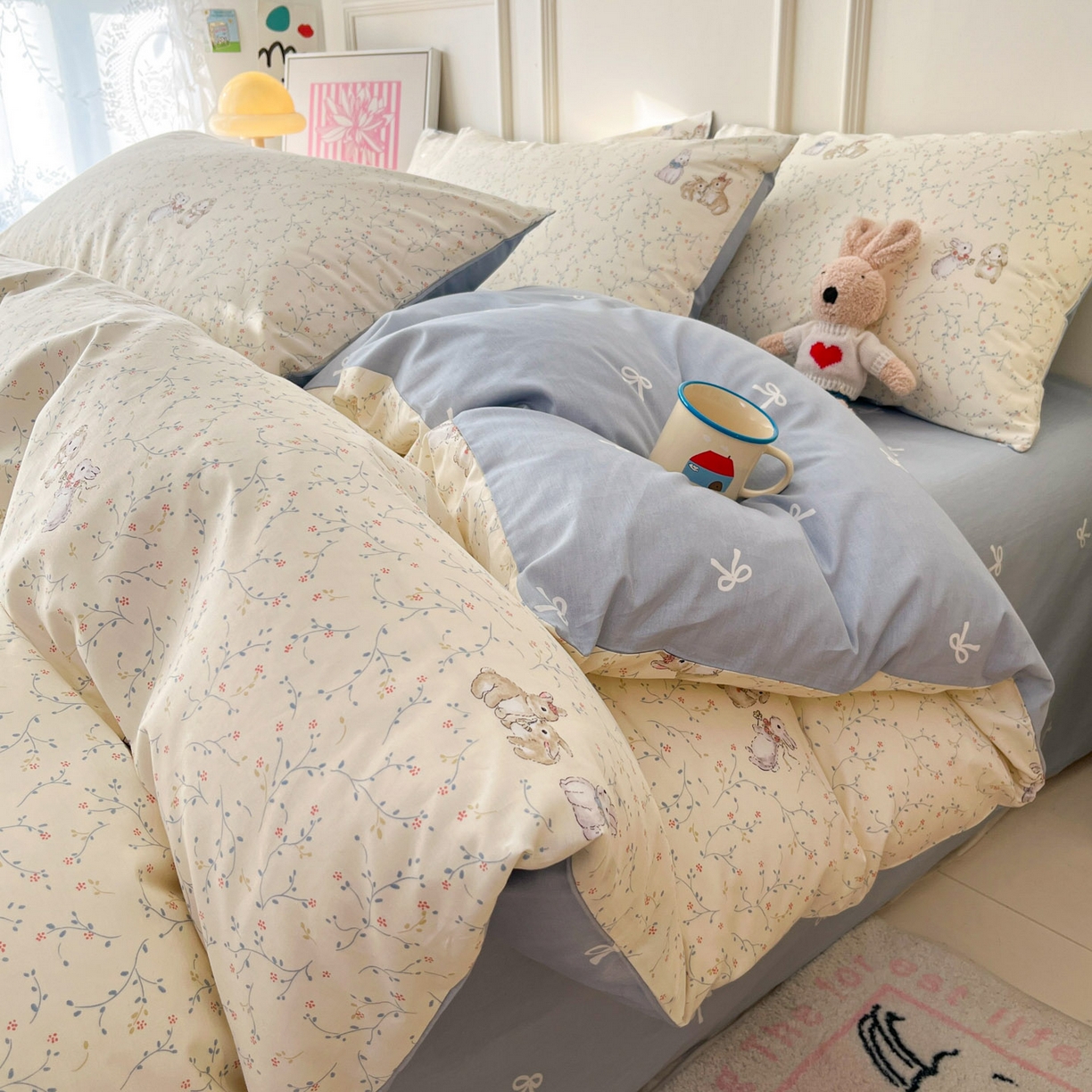 91家纺网 家纺一手货源 找家纺 西引力 2026新款40支全棉斜纹印花单枕套 花枝兔