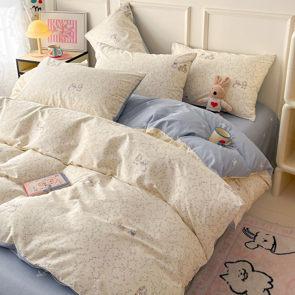 91家纺网 家纺一手货源 找家纺 西引力 2026新款40支全棉斜纹印花单枕套 花枝兔