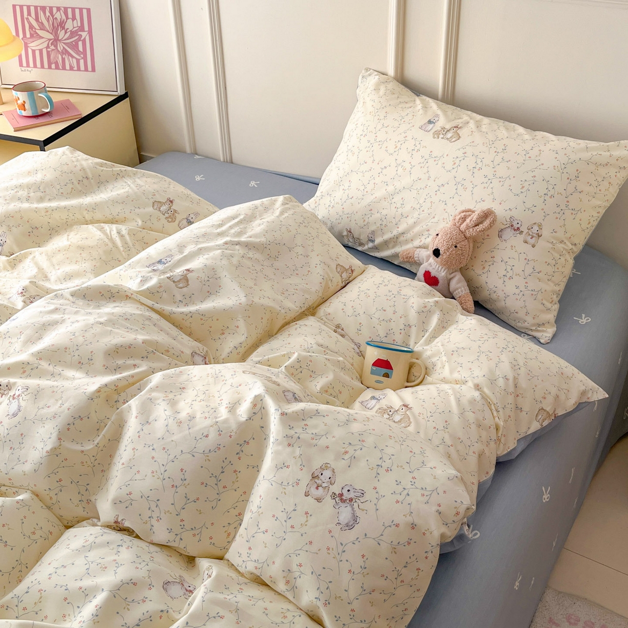 91家纺网 家纺一手货源 找家纺 西引力 2026新款40支全棉斜纹印花单枕套 花枝兔