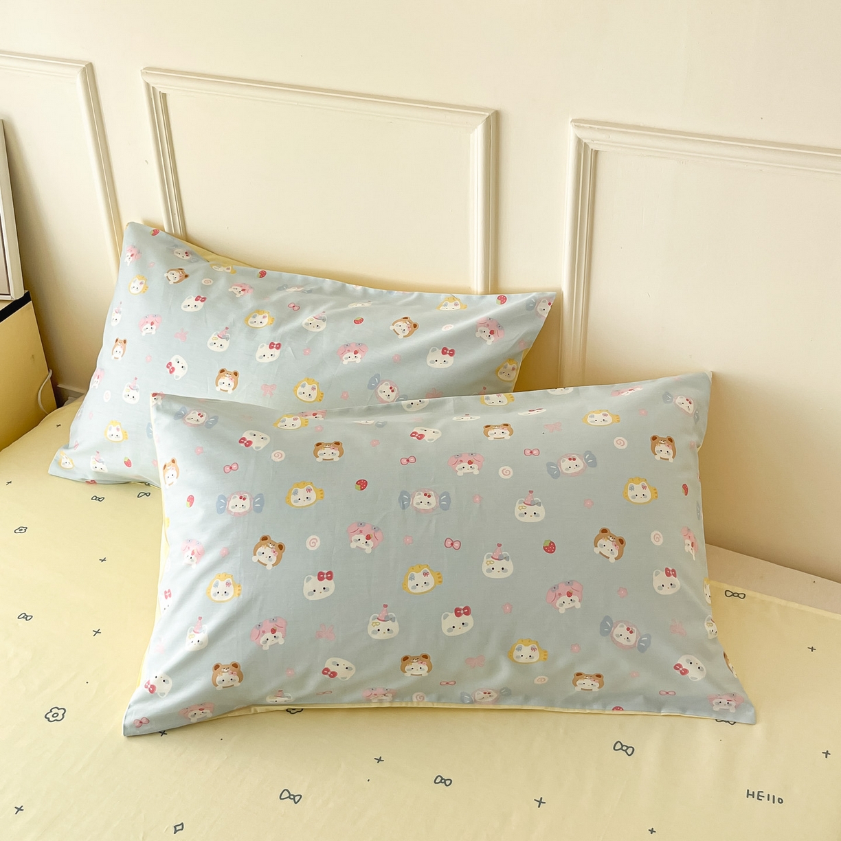 西引力 2026新款40支全棉斜纹印花单枕套 糖果猫-蓝