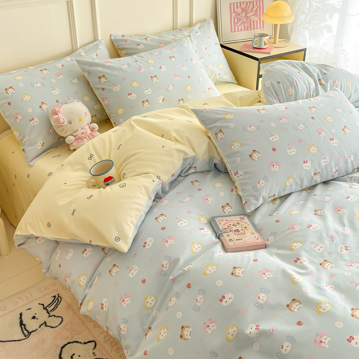 91家纺网 家纺一手货源 找家纺 西引力 2026新款40支全棉斜纹印花单枕套 糖果猫-蓝