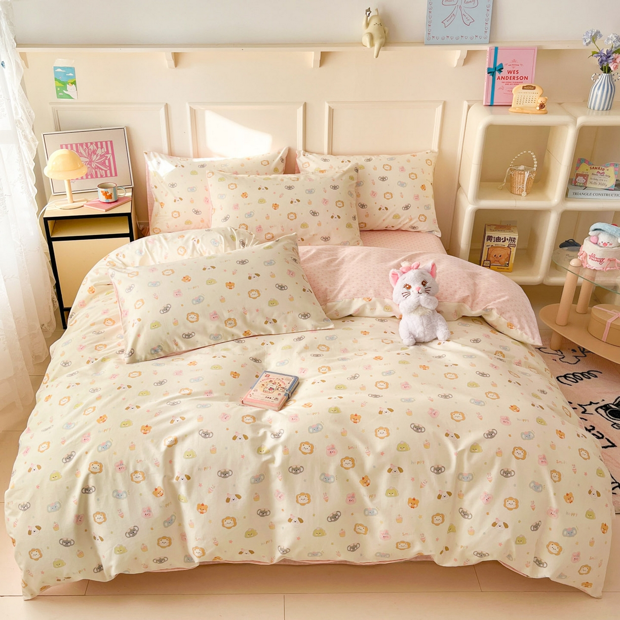 91家纺网 家纺一手货源 找家纺 西引力 2026新款40支全棉斜纹印花单枕套 甜品猫