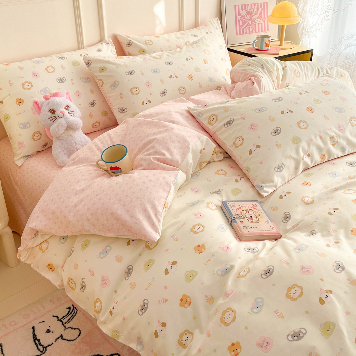 91家纺网 家纺一手货源 找家纺 西引力 2026新款40支全棉斜纹印花单枕套 甜品猫