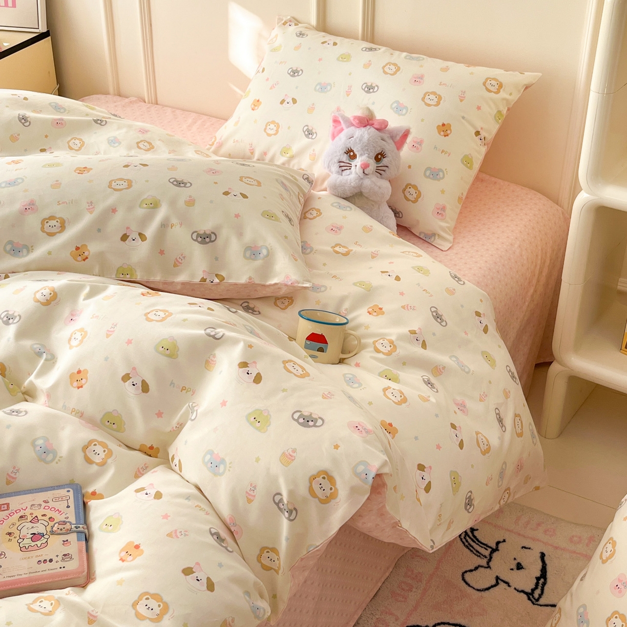 91家纺网 家纺一手货源 找家纺 西引力 2026新款40支全棉斜纹印花单枕套 甜品猫