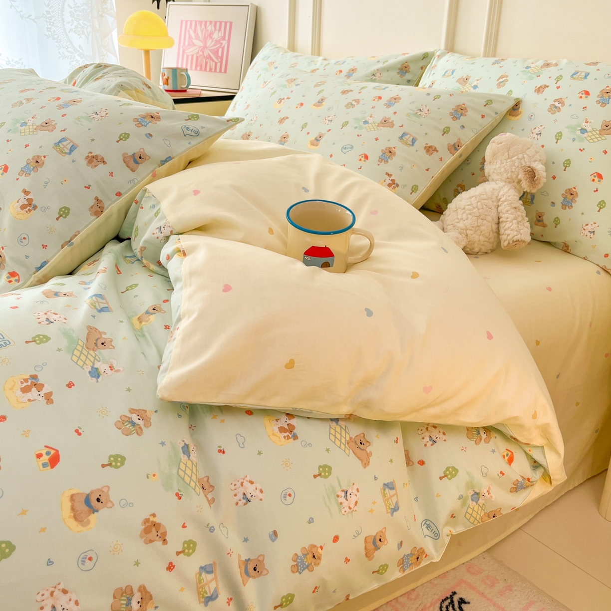 91家纺网 家纺一手货源 找家纺 西引力 2026新款40支全棉斜纹印花单枕套 童趣小狗