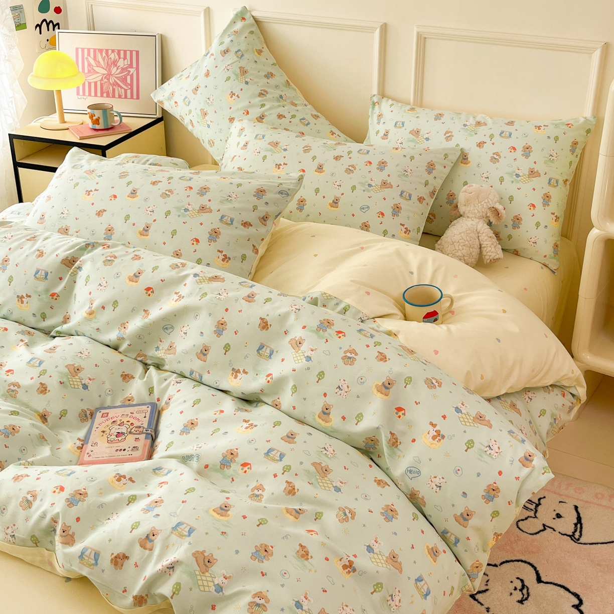 91家纺网 家纺一手货源 找家纺 西引力 2026新款40支全棉斜纹印花单枕套 童趣小狗