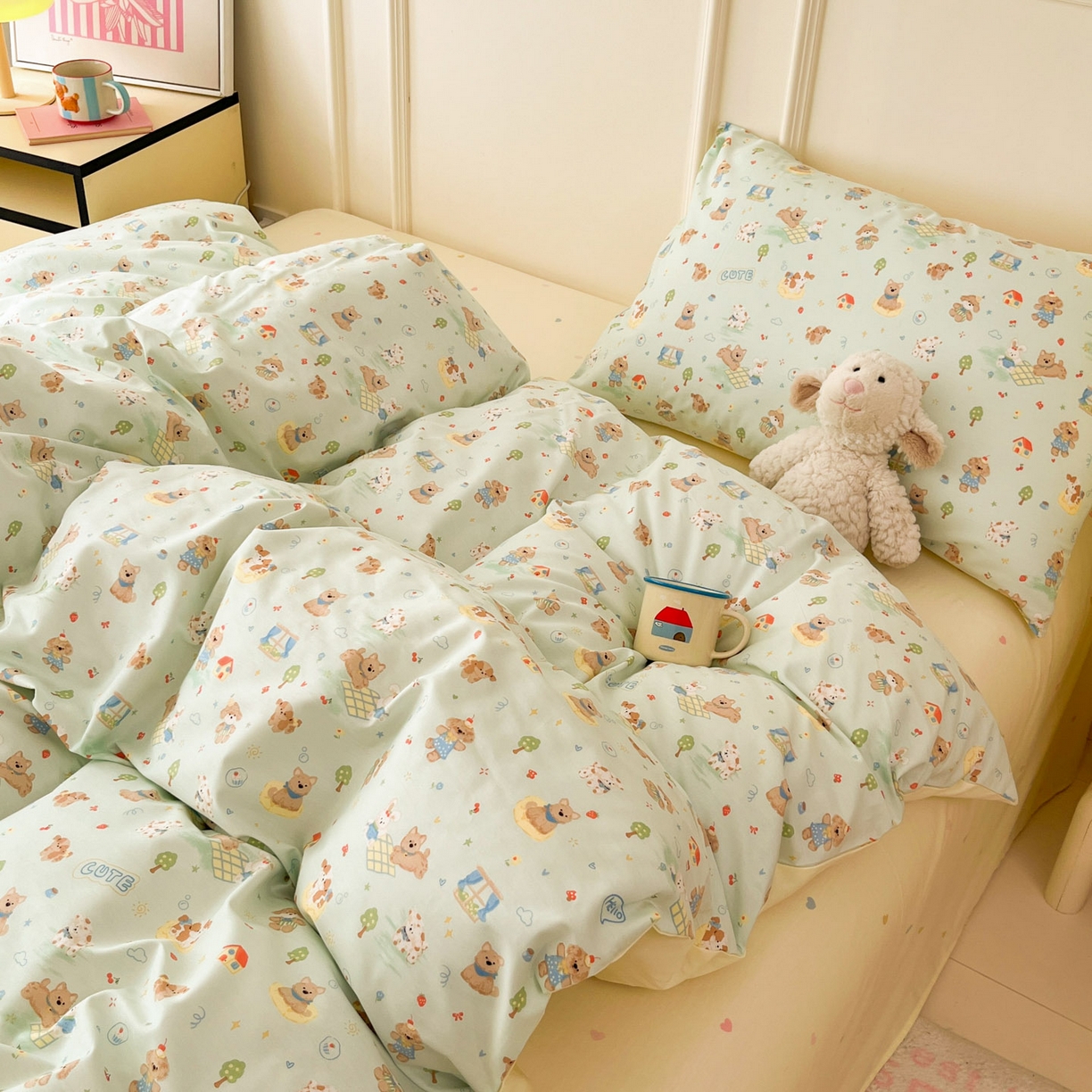 91家纺网 家纺一手货源 找家纺 西引力 2026新款40支全棉斜纹印花单枕套 童趣小狗