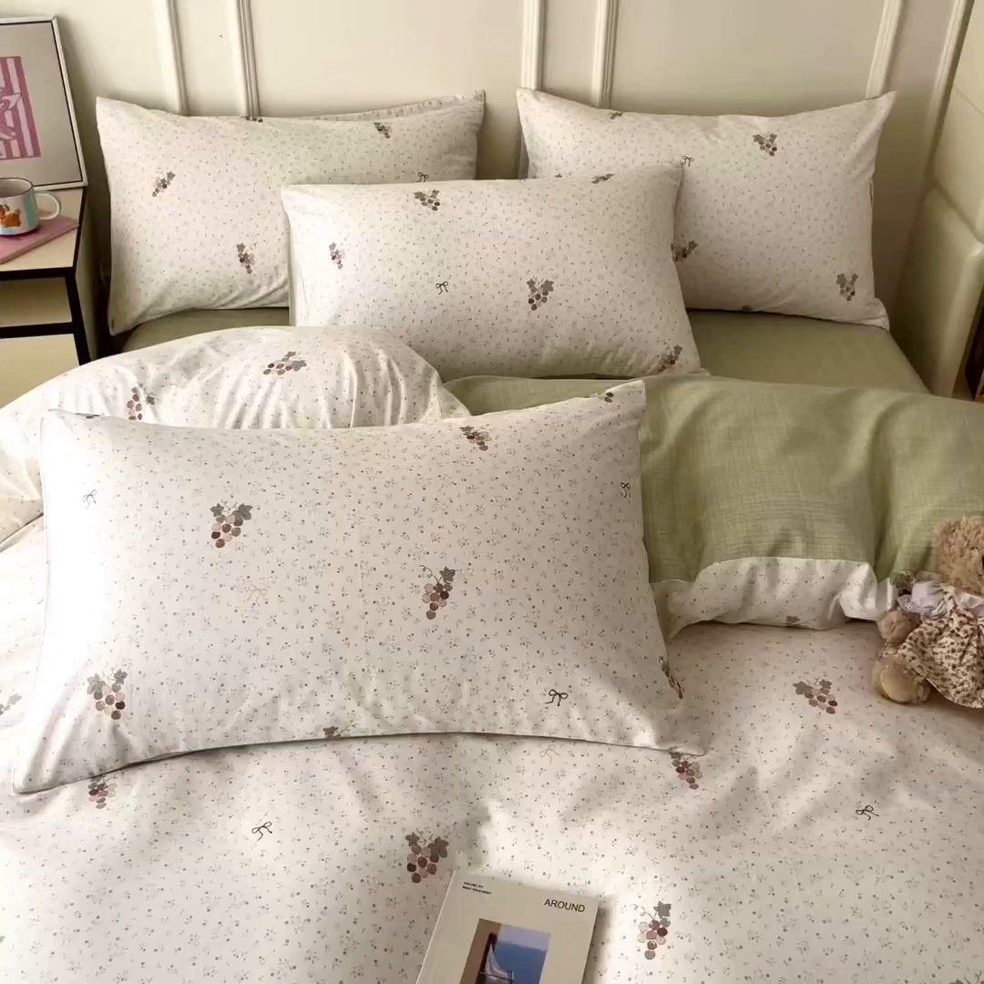 91家纺网 家纺一手货源 找家纺 西引力 2026新款40支全棉斜纹印花单枕套 小葡萄