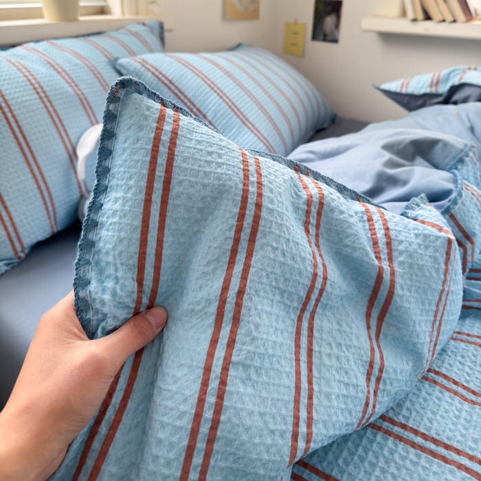 91家纺网 家纺一手货源 找家纺 （总）典曼家纺 2026新款A类全棉华夫格提花贝壳边四件套