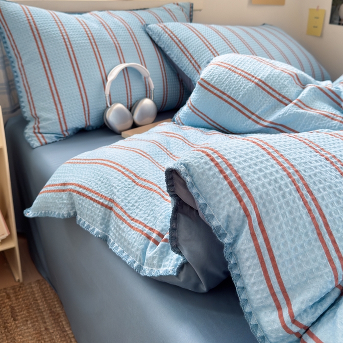 91家纺网 家纺一手货源 找家纺 （总）典曼家纺 2026新款A类全棉华夫格提花贝壳边四件套