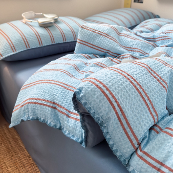 91家纺网 家纺一手货源 找家纺 （总）典曼家纺 2026新款A类全棉华夫格提花贝壳边四件套