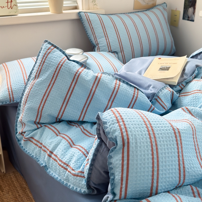 91家纺网 家纺一手货源 找家纺 （总）典曼家纺 2026新款A类全棉华夫格提花贝壳边四件套