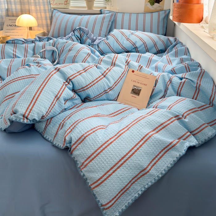 91家纺网 家纺一手货源 找家纺 （总）典曼家纺 2026新款A类全棉华夫格提花贝壳边四件套