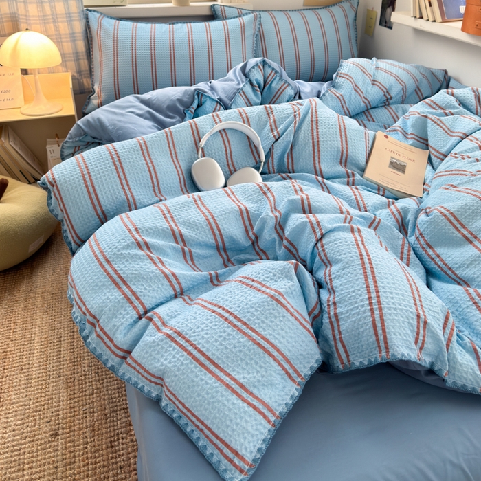 91家纺网 家纺一手货源 找家纺 （总）典曼家纺 2026新款A类全棉华夫格提花贝壳边四件套