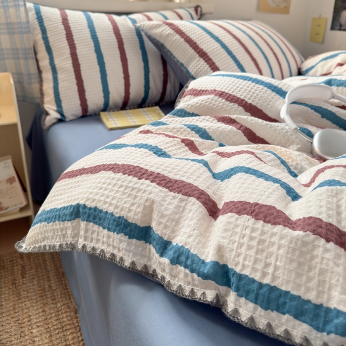 91家纺网 家纺一手货源 找家纺 典曼家纺 2026新款A类全棉华夫格提花贝壳边四件套 光遇