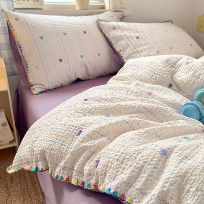 91家纺网 家纺一手货源 找家纺 典曼家纺 2026新款A类全棉华夫格提花贝壳边四件套 伊柠