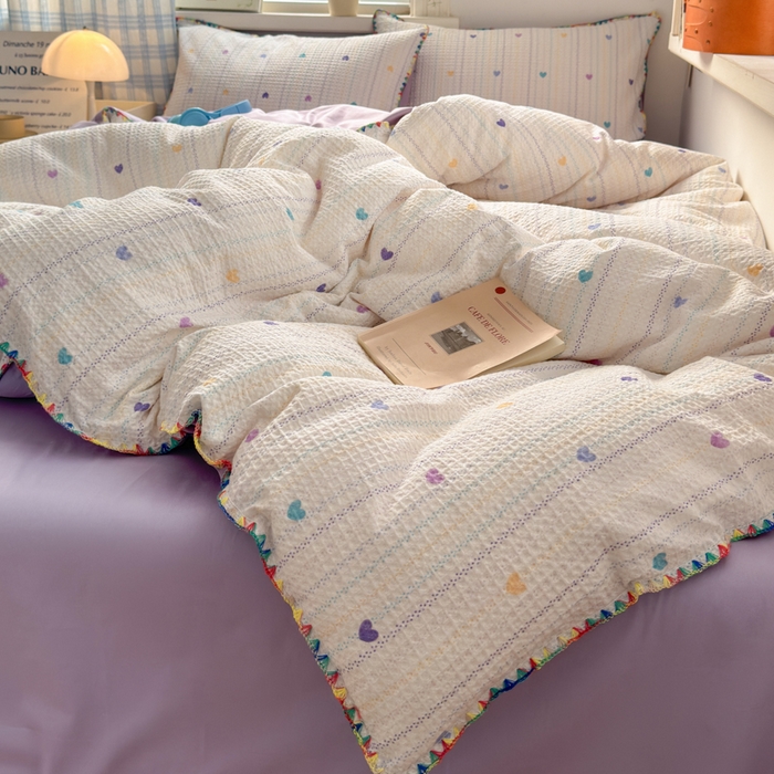 91家纺网 家纺一手货源 找家纺 典曼家纺 2026新款A类全棉华夫格提花贝壳边四件套 伊柠