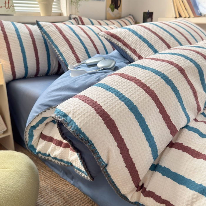 91家纺网 家纺一手货源 找家纺 典曼家纺 2026新款A类全棉华夫格提花贝壳边四件套 光遇