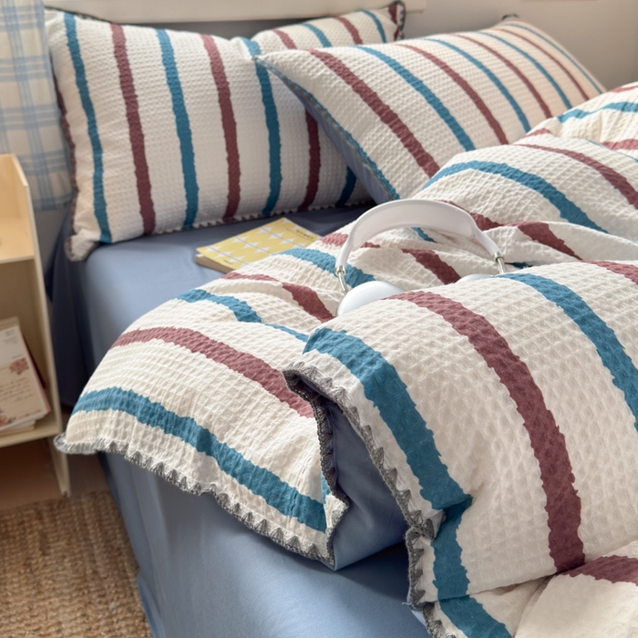 91家纺网 家纺一手货源 找家纺 典曼家纺 2026新款A类全棉华夫格提花贝壳边四件套 光遇