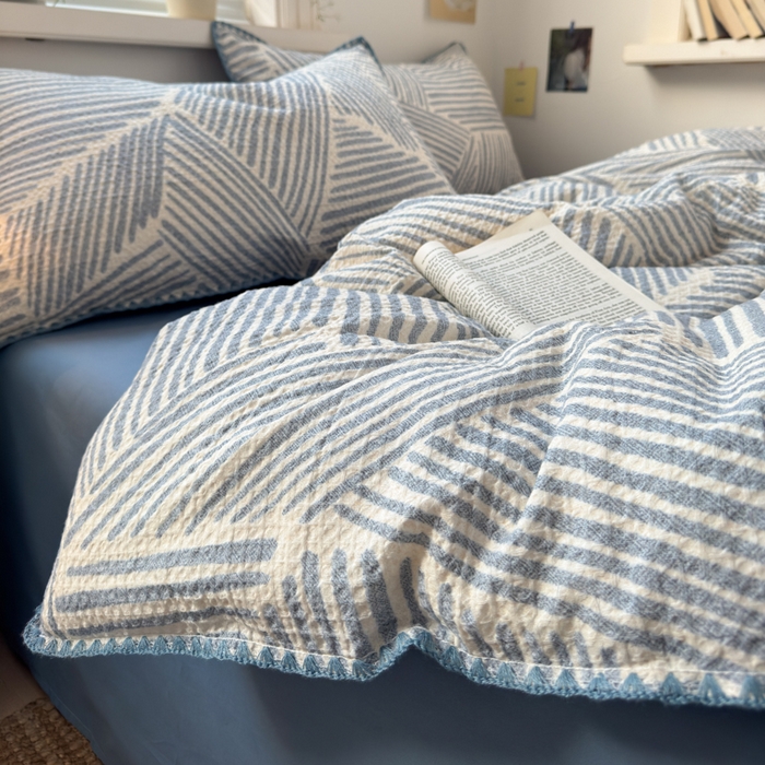 91家纺网 家纺一手货源 找家纺 典曼家纺 2026新款A类全棉华夫格提花贝壳边四件套 简森-兰