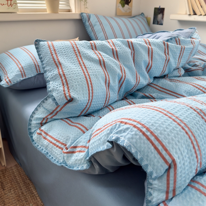 91家纺网 家纺一手货源 找家纺 典曼家纺 2026新款A类全棉华夫格提花贝壳边四件套 风月-兰