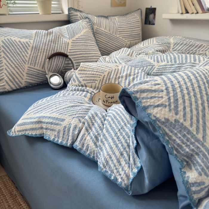 91家纺网 家纺一手货源 找家纺 典曼家纺 2026新款A类全棉华夫格提花贝壳边四件套 简森-兰