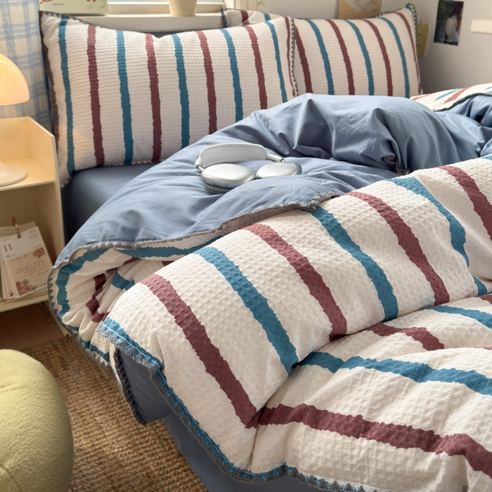 91家纺网 家纺一手货源 找家纺 典曼家纺 2026新款A类全棉华夫格提花贝壳边四件套 光遇