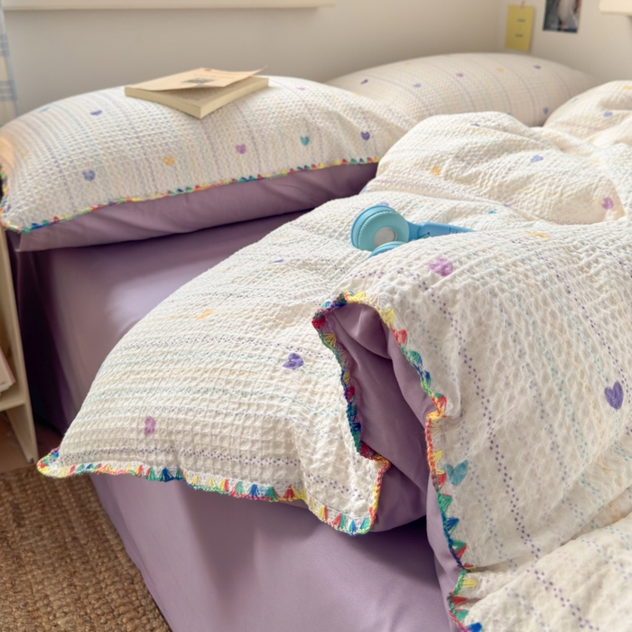 91家纺网 家纺一手货源 找家纺 典曼家纺 2026新款A类全棉华夫格提花贝壳边四件套 伊柠