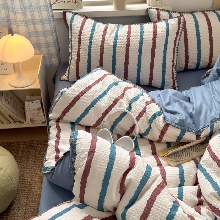 91家纺网 家纺一手货源 找家纺 典曼家纺 2026新款A类全棉华夫格提花贝壳边四件套 光遇