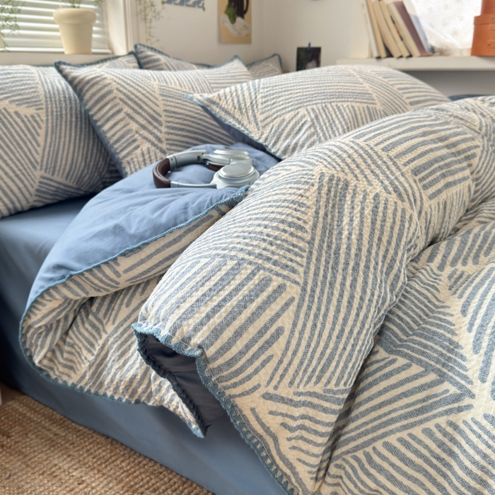 91家纺网 家纺一手货源 找家纺 典曼家纺 2026新款A类全棉华夫格提花贝壳边四件套 简森-兰