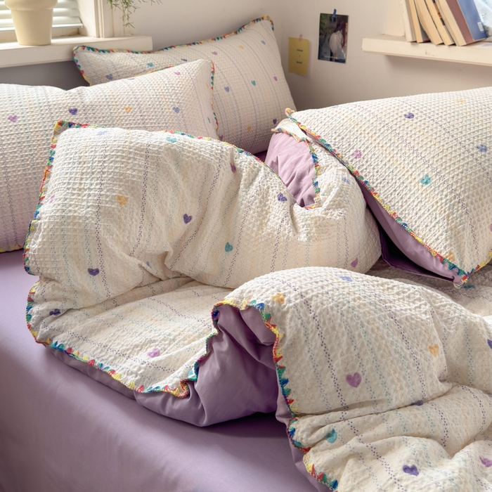 91家纺网 家纺一手货源 找家纺 典曼家纺 2026新款A类全棉华夫格提花贝壳边四件套 伊柠