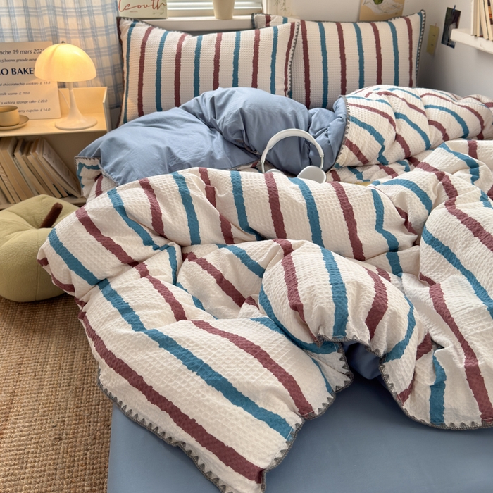 91家纺网 家纺一手货源 找家纺 典曼家纺 2026新款A类全棉华夫格提花贝壳边四件套 光遇