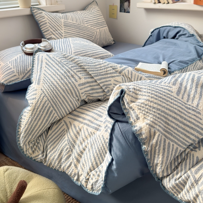 91家纺网 家纺一手货源 找家纺 典曼家纺 2026新款A类全棉华夫格提花贝壳边四件套 简森-兰