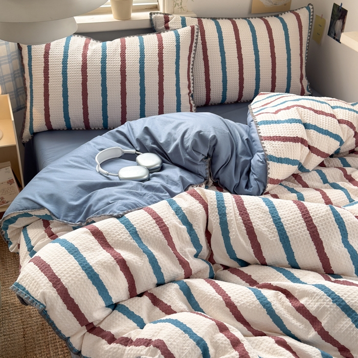 91家纺网 家纺一手货源 找家纺 典曼家纺 2026新款A类全棉华夫格提花贝壳边四件套 光遇