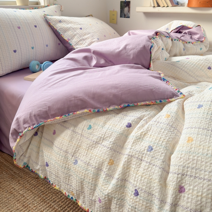 91家纺网 家纺一手货源 找家纺 典曼家纺 2026新款A类全棉华夫格提花贝壳边四件套 伊柠