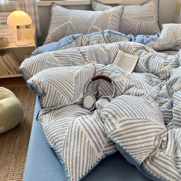 91家纺网 家纺一手货源 找家纺 典曼家纺 2026新款A类全棉华夫格提花贝壳边四件套 简森-兰