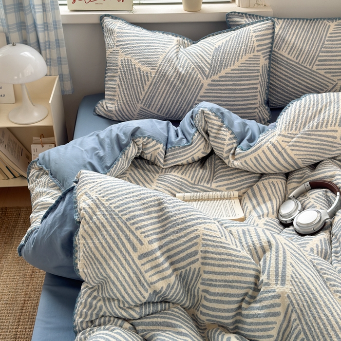 91家纺网 家纺一手货源 找家纺 典曼家纺 2026新款A类全棉华夫格提花贝壳边四件套 简森-兰