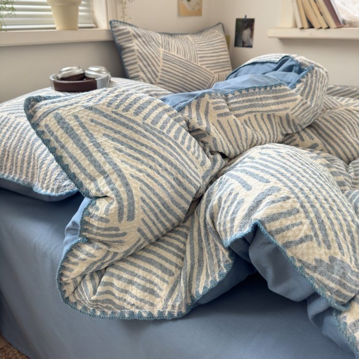 91家纺网 家纺一手货源 找家纺 典曼家纺 2026新款A类全棉华夫格提花贝壳边四件套 简森-兰