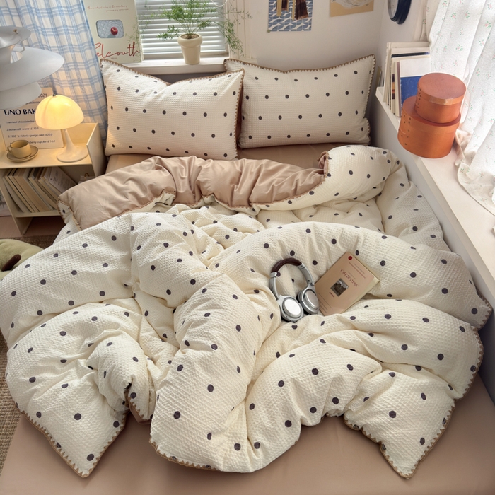 典曼家纺 2026新款A类全棉华夫格提花贝壳边四件套 卡布-白