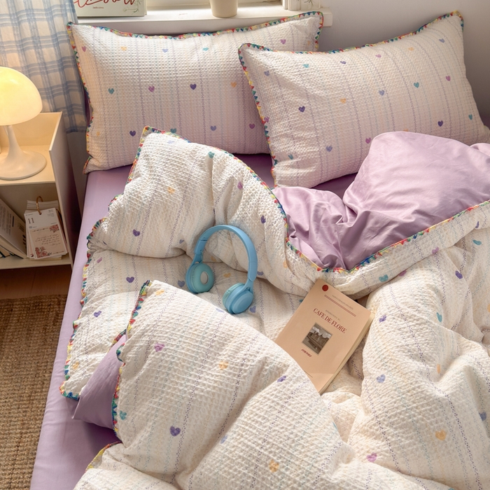 91家纺网 家纺一手货源 找家纺 典曼家纺 2026新款A类全棉华夫格提花贝壳边四件套 伊柠