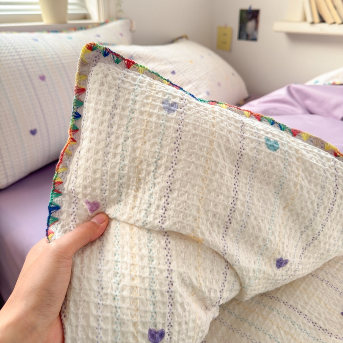 91家纺网 家纺一手货源 找家纺 典曼家纺 2026新款A类全棉华夫格提花贝壳边四件套 伊柠