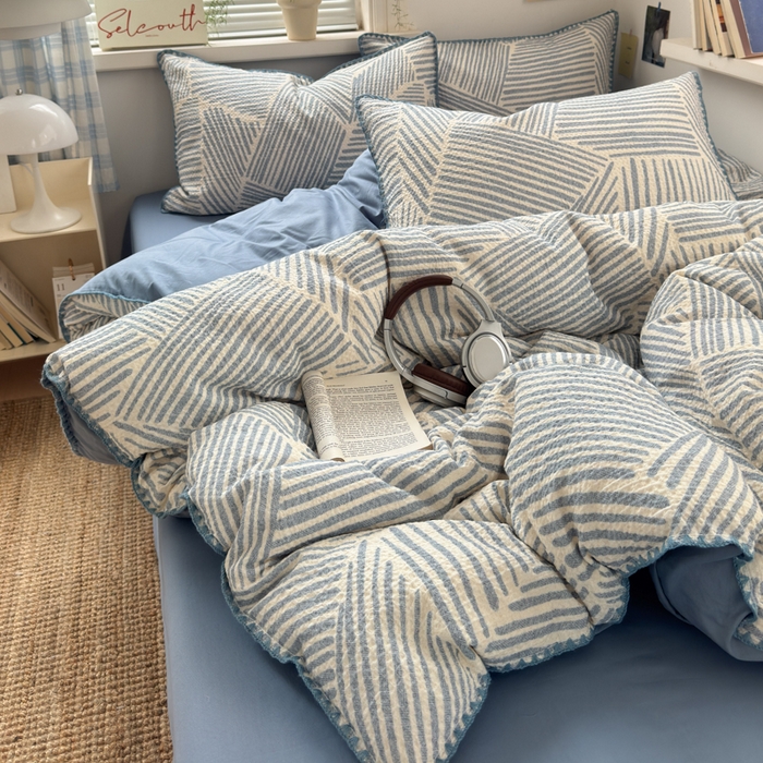 91家纺网 家纺一手货源 找家纺 典曼家纺 2026新款A类全棉华夫格提花贝壳边四件套 简森-兰