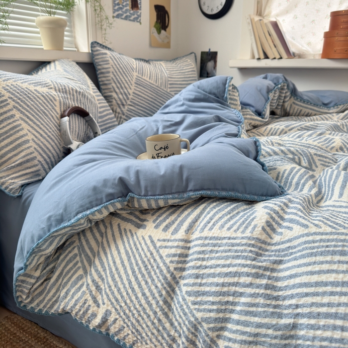 91家纺网 家纺一手货源 找家纺 典曼家纺 2026新款A类全棉华夫格提花贝壳边四件套 简森-兰