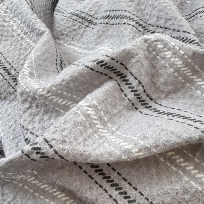 91家纺网 家纺一手货源 找家纺 典曼家纺 2026新款A类全棉华夫格提花贝壳边四件套 派克-灰