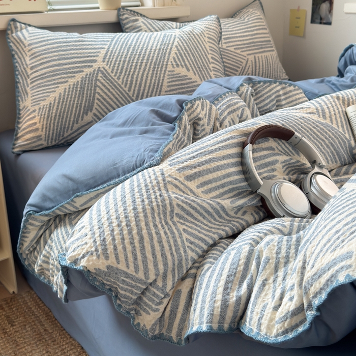 91家纺网 家纺一手货源 找家纺 典曼家纺 2026新款A类全棉华夫格提花贝壳边四件套 简森-兰