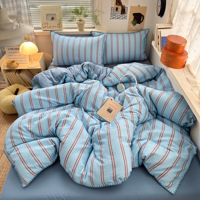 91家纺网 家纺一手货源 找家纺 （总）典曼家纺 2026新款A类全棉华夫格提花贝壳边四件套