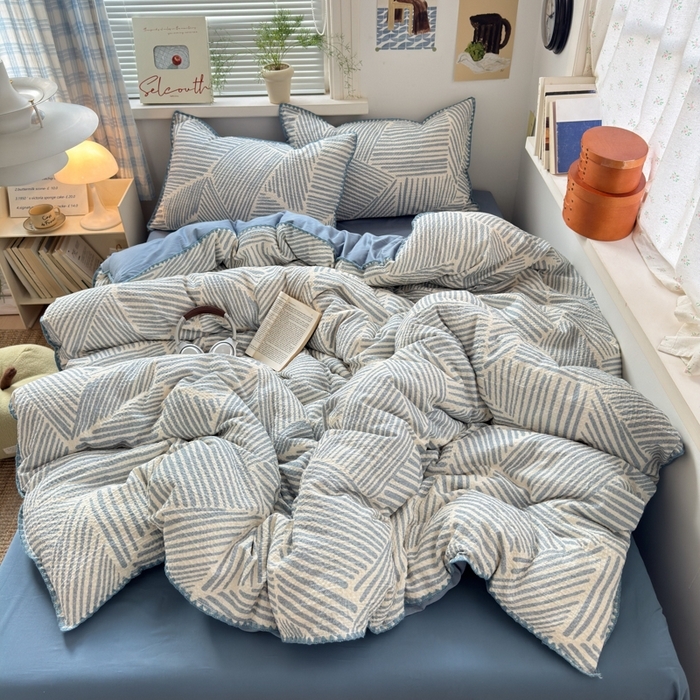 91家纺网 家纺一手货源 找家纺 典曼家纺 2026新款A类全棉华夫格提花贝壳边四件套 简森-兰